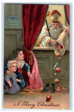 c1910 White Robe Saint Santa Old World Children Nikolo Fruit Embossed Postcard picture