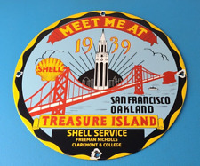Vintage Shell Gasoline Sign - Treasure Island Gas Oil Pump Porcelain Sign picture