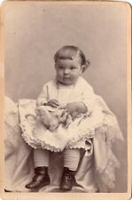 Antique 1880s Rochester NY Chubby Baby and Pet Rabbit Cabinet Card Photo Albumen picture