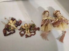Lot Of 4 Romantic Pink Victorian Type Christmas Ornaments Cherubs Angels Dolls  picture