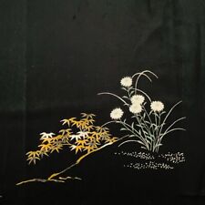 Haiku #A 13.5x41 Vintage Tomesode Black Silk Japanese Kimono Fabric ToE99 picture