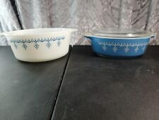 Vintage Pyrex Blue & White Snowflake  1pt 471 Casserole Dish w Lid &472  1 1/2pt picture