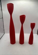 Vintage Red Danish Tulip Candle Holders, Mid Century Modern Wood Candle Holders picture