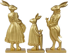 NEROSUN Resin Vintage Gold Bunny Decor Rabbit Figurines, Small Easter Bunny Figu picture