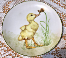 Vintage E Cumbie Hand Painted 6.25” Porcelain Plate Duckling, Signed, 1990s picture