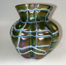 Antique Pallme König & Habel Art Nouveau Iridescent Fadendekor Green Glass Vase picture