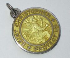 VINTAGE STERLING SILVER YELLOW ENAMEL INFINITY SAINT CHRISTOPHER MEDAL CHARM picture