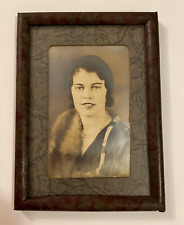 Vintage 20's 30's Sepia Matted Photo Woman Flapper Stole Metal Frame Silvering picture