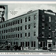 c1940s Canistota, SD Hotel Ortman Advertising Hotel & Chiropractor Litho PC A195 picture