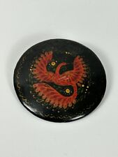 Vintage Russian Palekh Laquer Handpainted Phoenix Button Pin 2