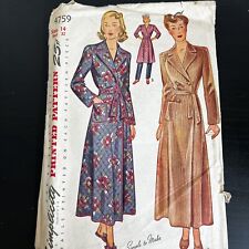 Vintage 1940s Simplicity 4759 Belted Robe + Housecoat Sewing Pattern 14 XS CUT picture