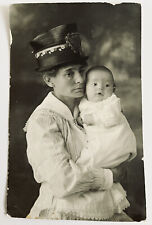 RPPC Lady with Baby Steampunk Top Hat Rare Antique Real Photo Postcard c1910 picture