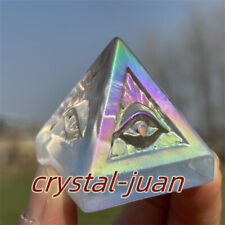 70g Angel Rainbow Aura Titanium Pyramid Quartz Crystal Mystic eye Heal 1pc picture