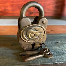 Colt Firearms Cast Iron Lock, Padlock, Brass Tag Colt Logo, Antique Finish picture