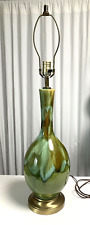 Vintage Mid Century Ceramic Drip Glaze Lamp Turquoise, Olive Green, Brown 32” picture