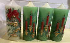 Christmas Decoration Vintage MCM Pillar Candle Holiday Elegance UNUSED Lot Of 4 picture