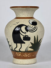 Southwest Mexican Hand Painted Kokopelli Sandstone Pottery Vase picture