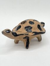 Vintage Clay Pottery 6 Hole Flute Whistle Turtle 4” Black Spots Made in Mexico picture