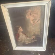 Antique Large Lithograph Original Framed, Saint Celcilia Cherubs & Angels picture