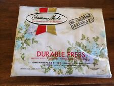 Vintage Famous Make Durable Press One King Flat Sheet Flowers SEALED picture