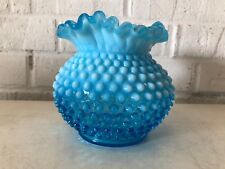 Vintage Fenton Hobnail Glass Blue Crimped Miniature Vase picture
