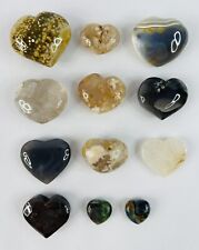 Lot Of 12 Polished Natural Stone/Crystal Heart-Shaped Palm Stones picture