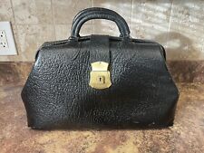 Vintage Emdee by Schell Black Leather Center Open Doctors Medical Bag Cowhide picture