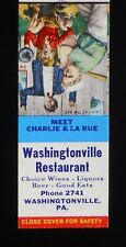 1950s Washingtonville Restaurant Good Eats Meet Charlie & La Rue Phone 2741 PA picture