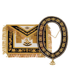 Masonic Past Master 100% Lambskin Apron Navy Blue & Chain Collar + Free Jewel picture