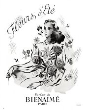 Original French Vintage Ad - BIENAIMÉ Bienaime Perfume Summer Flowers - 1948 picture