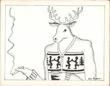 Cartoon Drinking,Smoking Reindeer in Ugly Christmas Sweater-Ken Brown Postcard picture