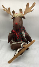 Large Sitting Plush~Reindeer On Ski’s~18 Inches W/ Posable Antlers~Handmade picture