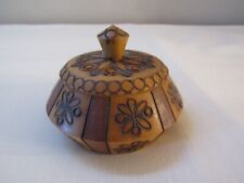 Vintage Hand Carved Round Wood Trinket Box w/Lid  Unmarked  EUC picture