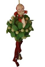 Vintage Red Felt Elf Pixie and Plastic Green Mistletoe 3
