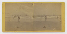 1860's CAPE MAY, N. J. STEREOVIEW, BEACH SCENE, MAN W/ UMBRELLA, 5 SAILBOATS, #I picture