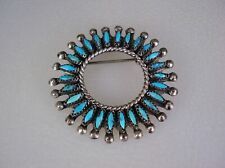 OLD ZUNI STERLING SILVER & NEEDLEPOINT TURQUOISE CLUSTER PIN BROOCH picture