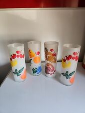 4 Vint. Tall  Frosted Glass Tumblers Fruit Decorated COUNTRY  FARMHOUSE Kitchy picture