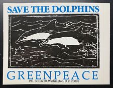 GREENPEACE SAVE THE DOLPHINS STICKER DECAL VINTAGE 1980's  EARTH DAY RARE MINT picture