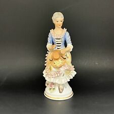 Vintage Norleans Porcelain Lady With Hat Figurine Lace Gown Pink Flowers 8” picture