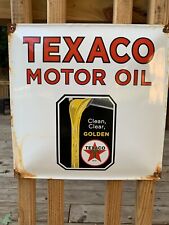 TEXACO GASOLINE SIGN CLEAN CLEAR GOLDEN MOTOR OIL Enamel Heavy Garage Gas picture