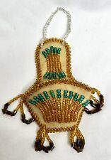 Antique Iroquois Beaded Whimsey Beaded Basket Wall Pocket Match Holder picture