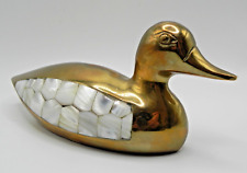 VTG Heavy Brass Duck w/ Inlay Mother of Pearl Wings. picture