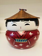 Vtg Japanese Lacquer Stacking Box Kokeshi Doll Trinket Bento Bowls Box ~7” picture