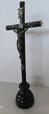 Antique Crucifix Metal Jesus On Wood Cross W Rare Tips & Memento Mori (Skull) picture