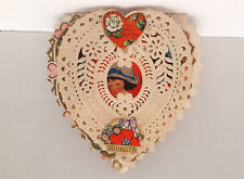Antique Victorian Valentines Card Die Cut & Lace Pop Up Heart Shaped 1890-1910 picture