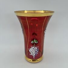 Famosa LPW Vienna Austria Ruby Red Glass Vase Hand Painted Grapes Gold Trim picture