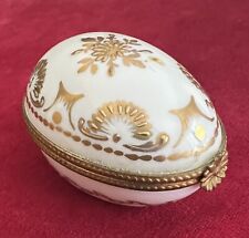 Limoges France Porcelain Trinket Box Egg Shaped Gold Filigree picture