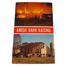 Postcard Amish Barn Raising Amish Barn On Fire Chrome Unposted picture