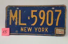 1972 New York License Plate ML•5907 Blue & Orange Metal Old Vintage ⬇ X5 picture