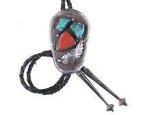 1950's Navajo silver, turquoise and coral bolo tie picture